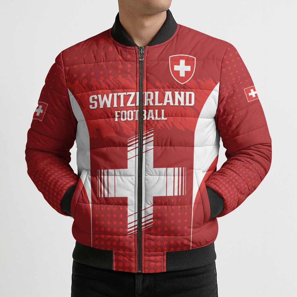 Custom Switzerland Football 2026 Bomber Puffer Jacket Hopp Schwiiz - Wonder Print Shop