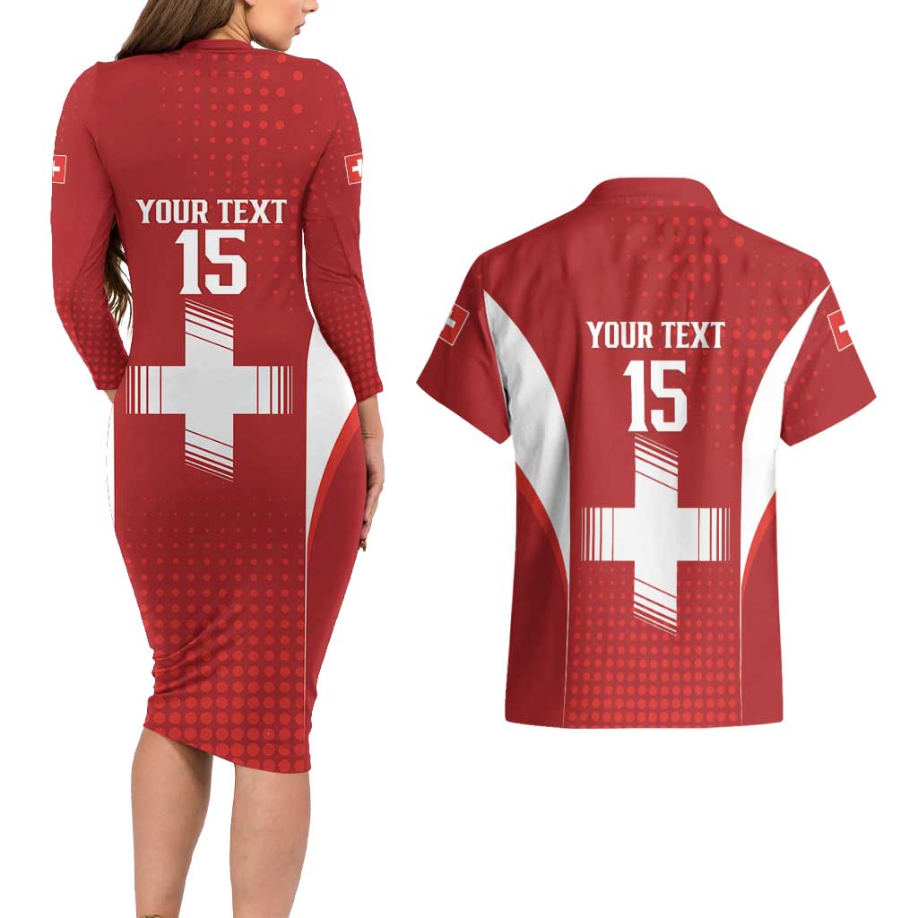 Custom Switzerland Football 2026 Couples Matching Long Sleeve Bodycon Dress and Hawaiian Shirt Hopp Schwiiz - Wonder Print Shop