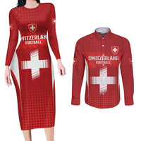 Custom Switzerland Football 2026 Couples Matching Long Sleeve Bodycon Dress and Long Sleeve Button Shirt Hopp Schwiiz - Wonder Print Shop