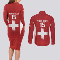 Custom Switzerland Football 2026 Couples Matching Long Sleeve Bodycon Dress and Long Sleeve Button Shirt Hopp Schwiiz - Wonder Print Shop