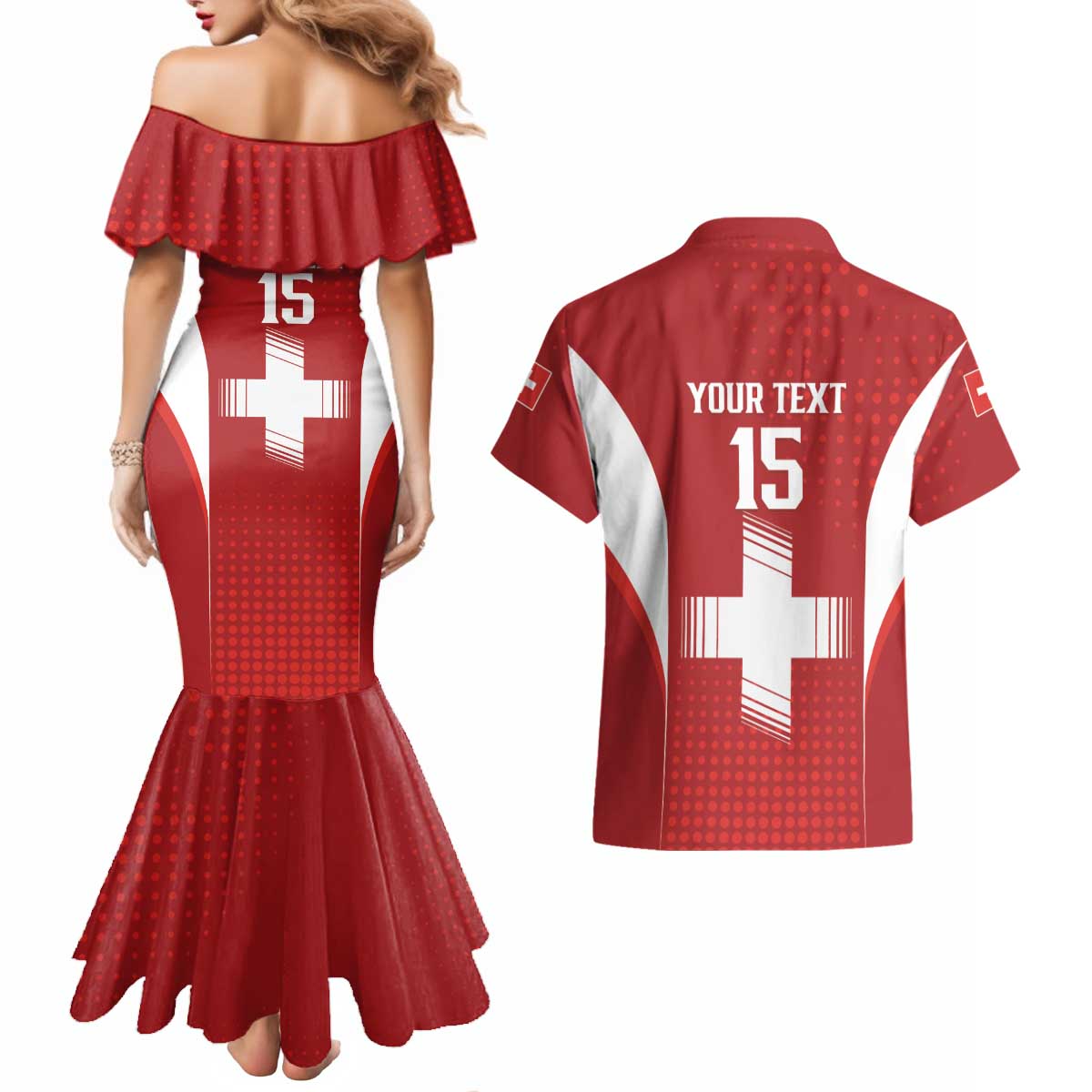 Custom Switzerland Football 2026 Couples Matching Mermaid Dress and Hawaiian Shirt Hopp Schwiiz - Wonder Print Shop