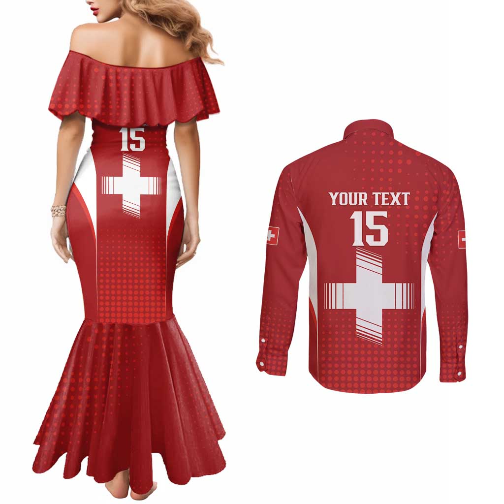 Custom Switzerland Football 2026 Couples Matching Mermaid Dress and Long Sleeve Button Shirt Hopp Schwiiz - Wonder Print Shop