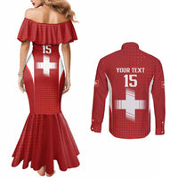 Custom Switzerland Football 2026 Couples Matching Mermaid Dress and Long Sleeve Button Shirt Hopp Schwiiz - Wonder Print Shop