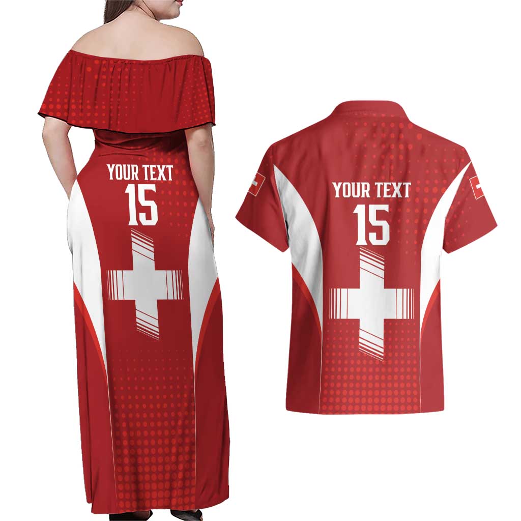 Custom Switzerland Football 2026 Couples Matching Off Shoulder Maxi Dress and Hawaiian Shirt Hopp Schwiiz - Wonder Print Shop