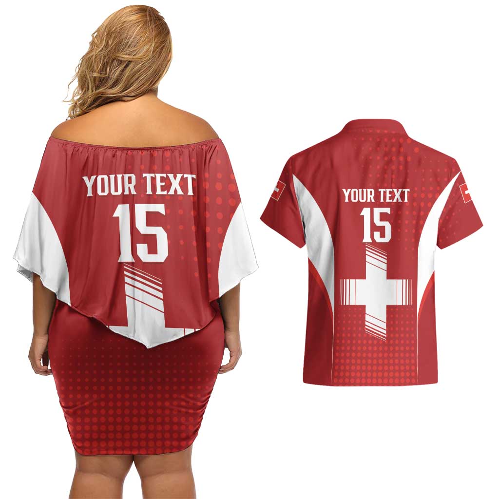 Custom Switzerland Football 2026 Couples Matching Off Shoulder Short Dress and Hawaiian Shirt Hopp Schwiiz - Wonder Print Shop