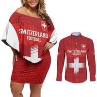 Custom Switzerland Football 2026 Couples Matching Off Shoulder Short Dress and Long Sleeve Button Shirt Hopp Schwiiz - Wonder Print Shop