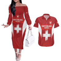 Custom Switzerland Football 2026 Couples Matching Off The Shoulder Long Sleeve Dress and Hawaiian Shirt Hopp Schwiiz - Wonder Print Shop