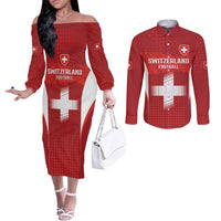 Custom Switzerland Football 2026 Couples Matching Off The Shoulder Long Sleeve Dress and Long Sleeve Button Shirt Hopp Schwiiz - Wonder Print Shop