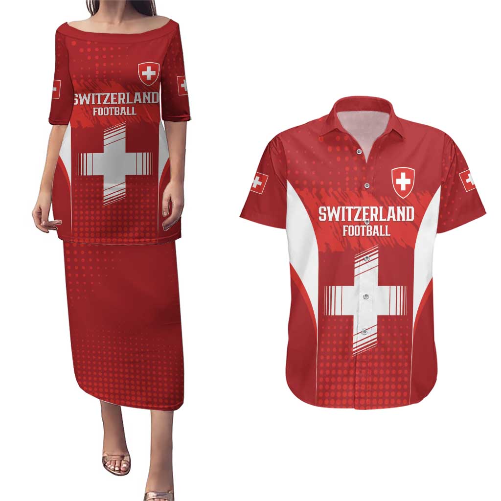 Custom Switzerland Football 2026 Couples Matching Puletasi and Hawaiian Shirt Hopp Schwiiz - Wonder Print Shop