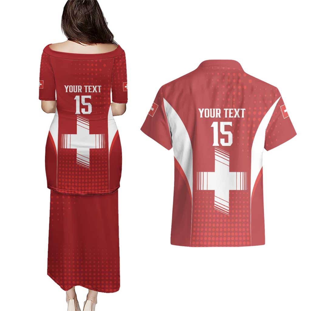 Custom Switzerland Football 2026 Couples Matching Puletasi and Hawaiian Shirt Hopp Schwiiz - Wonder Print Shop
