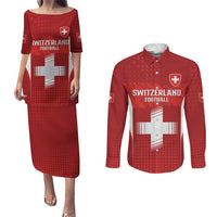 Custom Switzerland Football 2026 Couples Matching Puletasi and Long Sleeve Button Shirt Hopp Schwiiz - Wonder Print Shop