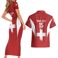 Custom Switzerland Football 2026 Couples Matching Short Sleeve Bodycon Dress and Hawaiian Shirt Hopp Schwiiz - Wonder Print Shop