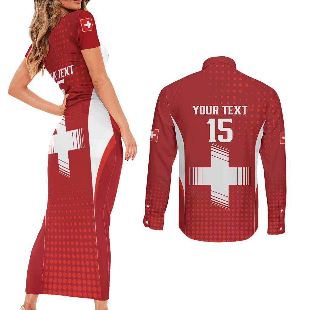 Custom Switzerland Football 2026 Couples Matching Short Sleeve Bodycon Dress and Long Sleeve Button Shirt Hopp Schwiiz - Wonder Print Shop