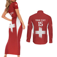 Custom Switzerland Football 2026 Couples Matching Short Sleeve Bodycon Dress and Long Sleeve Button Shirt Hopp Schwiiz - Wonder Print Shop