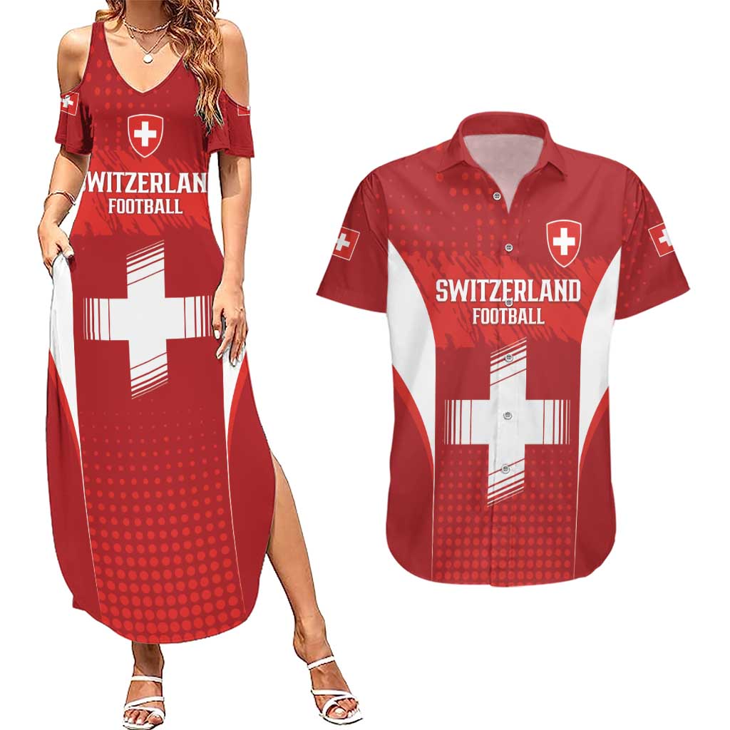Custom Switzerland Football 2026 Couples Matching Summer Maxi Dress and Hawaiian Shirt Hopp Schwiiz - Wonder Print Shop
