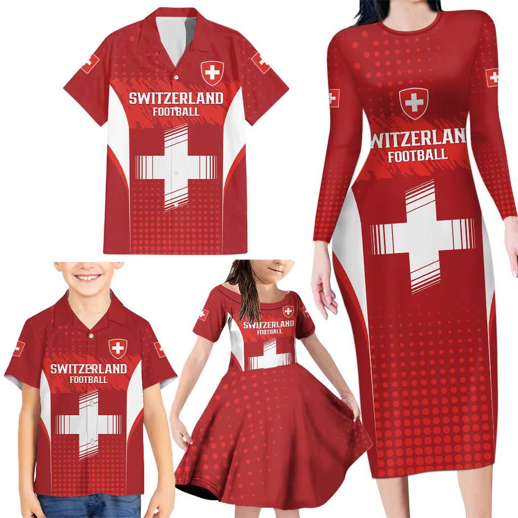 Custom Switzerland Football 2026 Family Matching Long Sleeve Bodycon Dress and Hawaiian Shirt Hopp Schwiiz - Wonder Print Shop