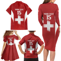 Custom Switzerland Football 2026 Family Matching Long Sleeve Bodycon Dress and Hawaiian Shirt Hopp Schwiiz - Wonder Print Shop