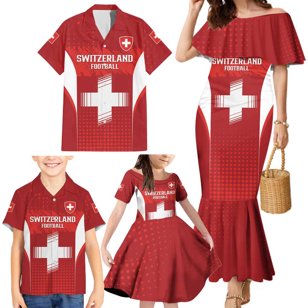 Custom Switzerland Football 2026 Family Matching Mermaid Dress and Hawaiian Shirt Hopp Schwiiz - Wonder Print Shop