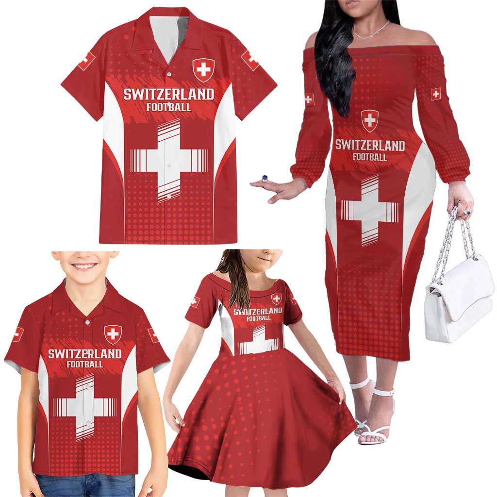 Custom Switzerland Football 2026 Family Matching Off The Shoulder Long Sleeve Dress and Hawaiian Shirt Hopp Schwiiz - Wonder Print Shop