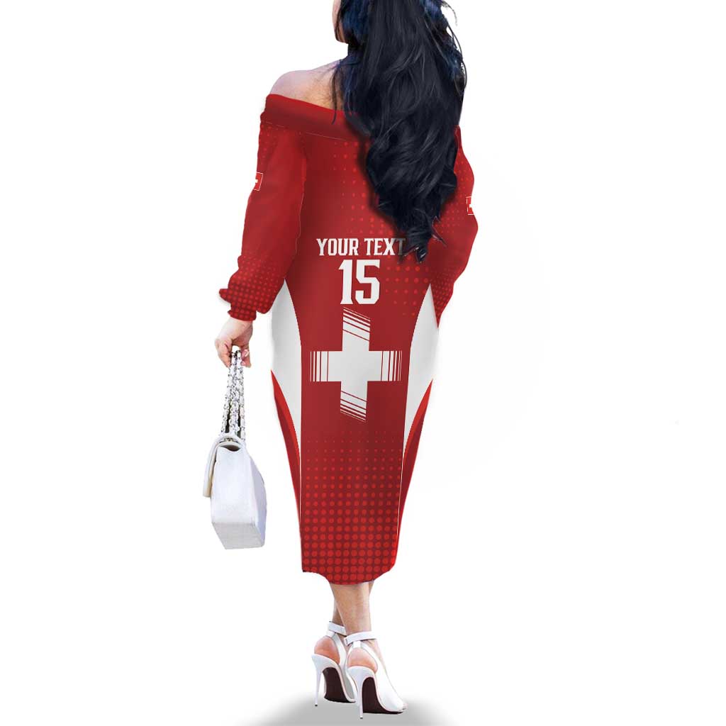 Custom Switzerland Football 2026 Family Matching Off The Shoulder Long Sleeve Dress and Hawaiian Shirt Hopp Schwiiz - Wonder Print Shop