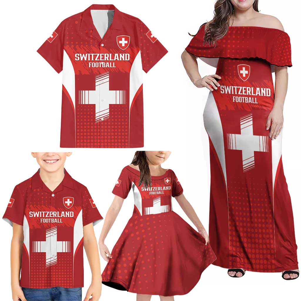 Custom Switzerland Football 2026 Family Matching Off Shoulder Maxi Dress and Hawaiian Shirt Hopp Schwiiz - Wonder Print Shop