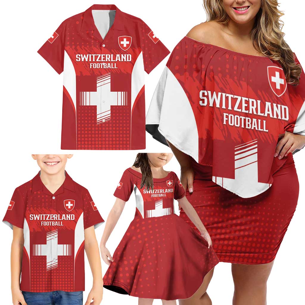 Custom Switzerland Football 2026 Family Matching Off Shoulder Short Dress and Hawaiian Shirt Hopp Schwiiz - Wonder Print Shop