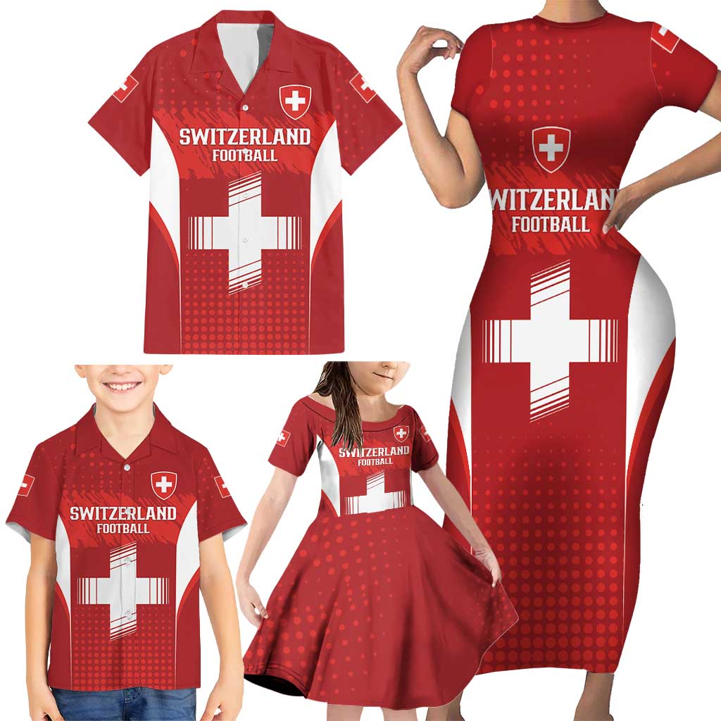 Custom Switzerland Football 2026 Family Matching Short Sleeve Bodycon Dress and Hawaiian Shirt Hopp Schwiiz - Wonder Print Shop
