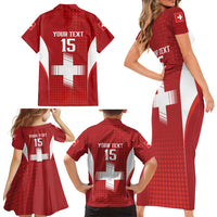 Custom Switzerland Football 2026 Family Matching Short Sleeve Bodycon Dress and Hawaiian Shirt Hopp Schwiiz - Wonder Print Shop