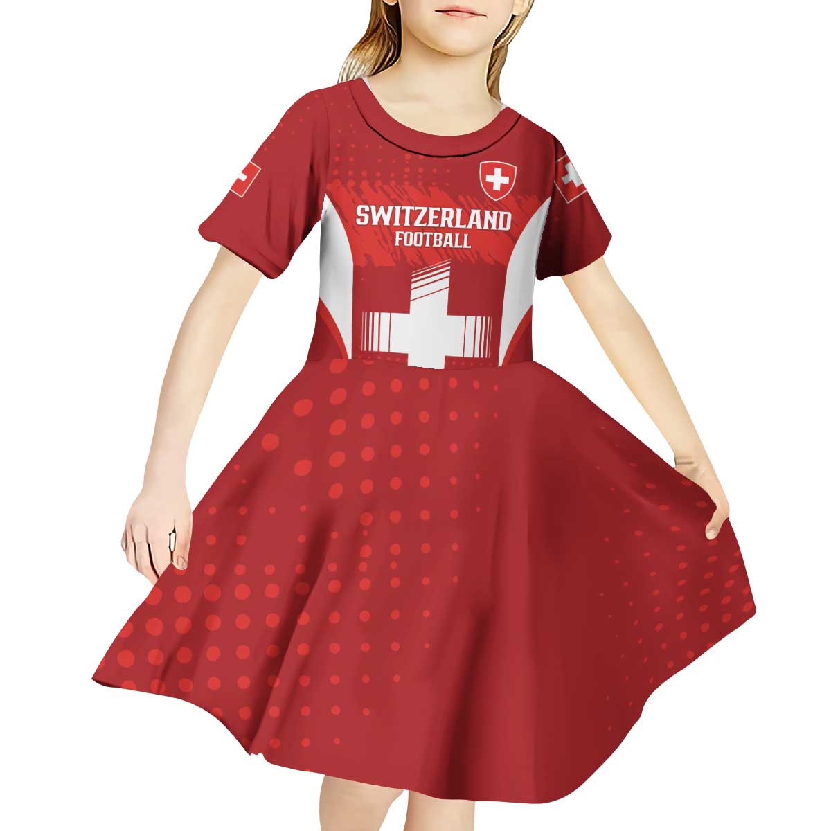 Custom Switzerland Football 2026 Kid Short Sleeve Dress Hopp Schwiiz - Wonder Print Shop
