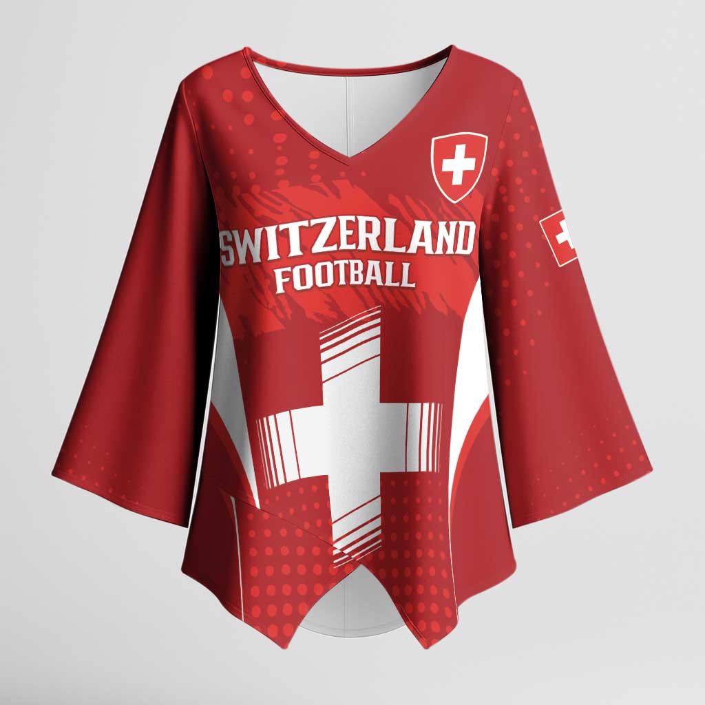 Custom Switzerland Football 2026 Kimono Sleeve Blouse Hopp Schwiiz - Wonder Print Shop