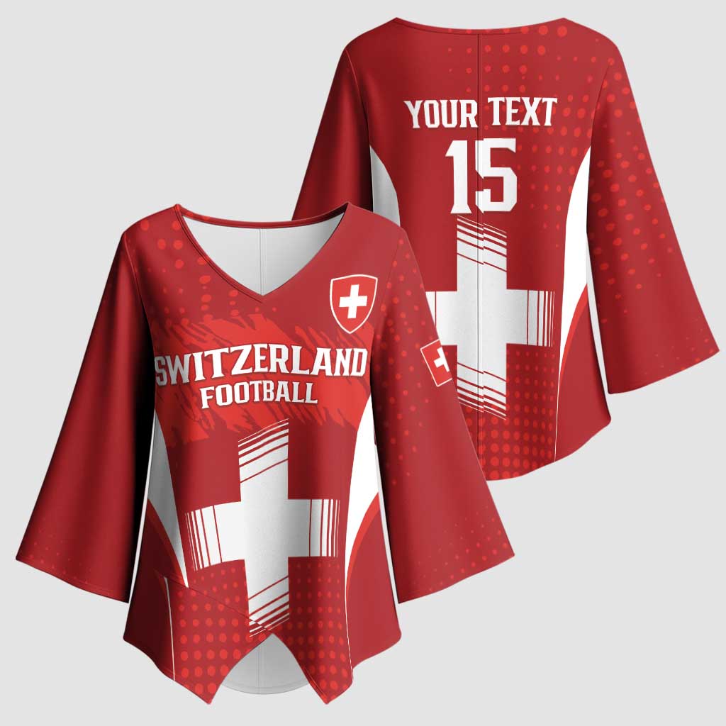 Custom Switzerland Football 2026 Kimono Sleeve Blouse Hopp Schwiiz - Wonder Print Shop