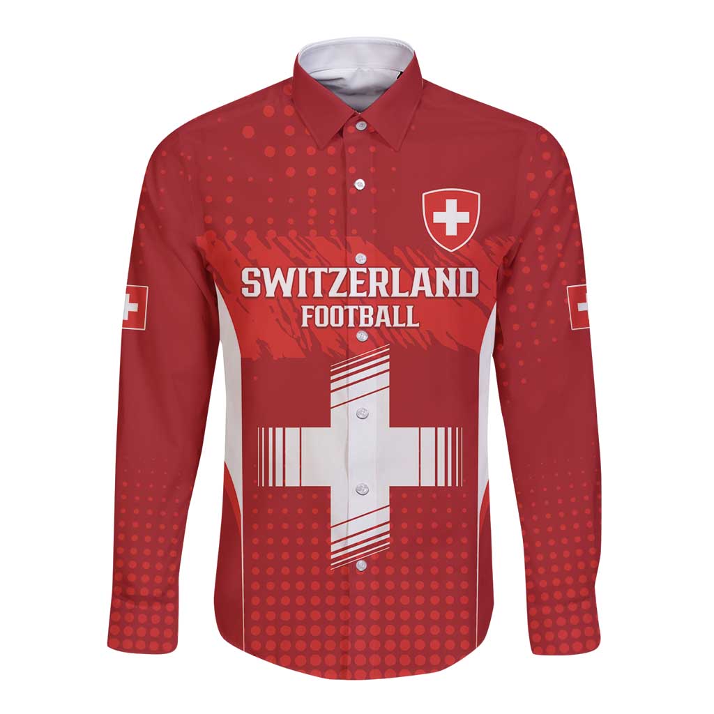 Custom Switzerland Football 2026 Long Sleeve Button Shirt Hopp Schwiiz - Wonder Print Shop