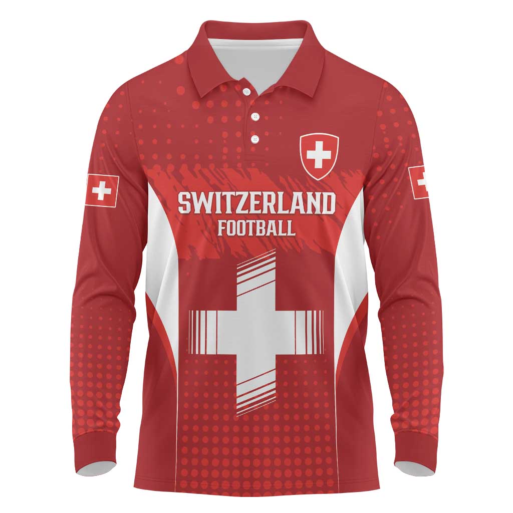 Custom Switzerland Football 2026 Long Sleeve Polo Shirt Hopp Schwiiz - Wonder Print Shop