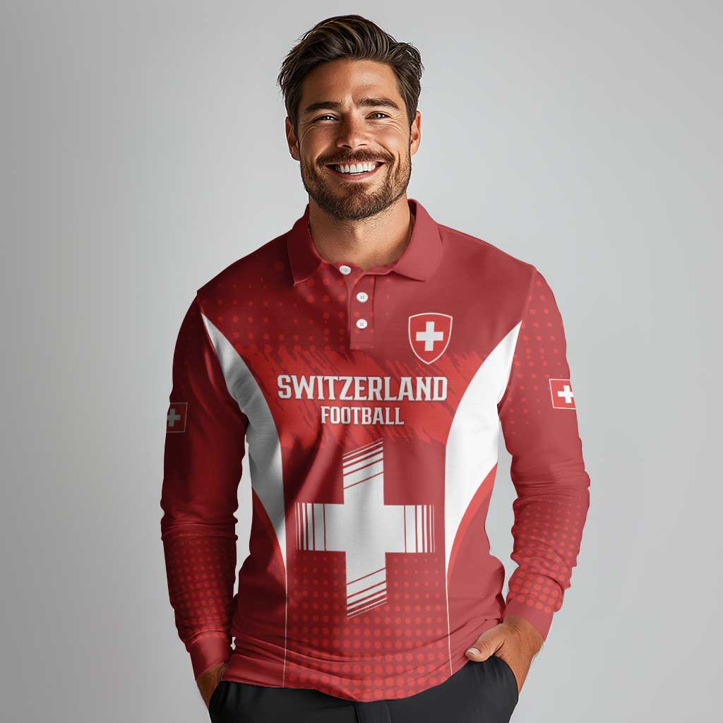 Custom Switzerland Football 2026 Long Sleeve Polo Shirt Hopp Schwiiz - Wonder Print Shop