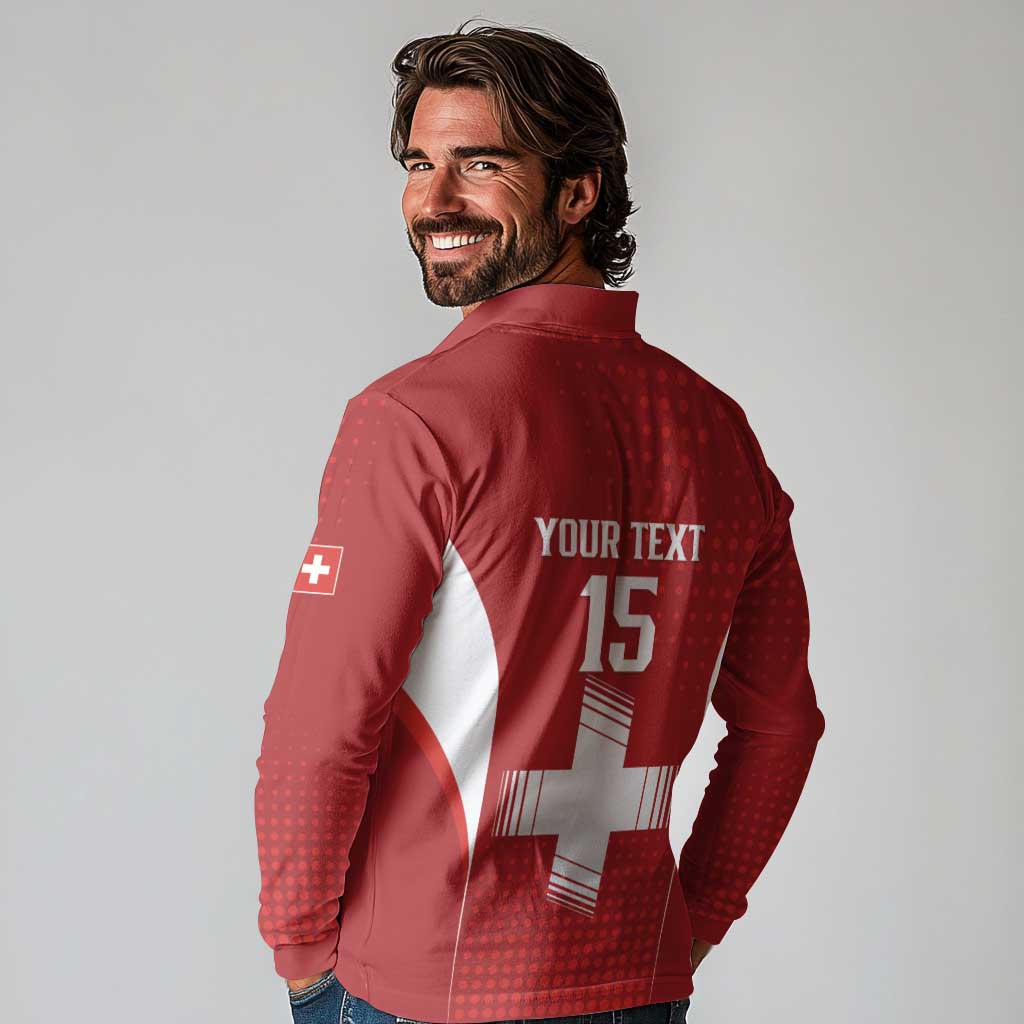 Custom Switzerland Football 2026 Long Sleeve Polo Shirt Hopp Schwiiz - Wonder Print Shop