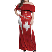 Custom Switzerland Football 2026 Off Shoulder Maxi Dress Hopp Schwiiz - Wonder Print Shop