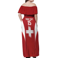 Custom Switzerland Football 2026 Off Shoulder Maxi Dress Hopp Schwiiz - Wonder Print Shop