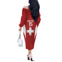 Custom Switzerland Football 2026 Off The Shoulder Long Sleeve Dress Hopp Schwiiz - Wonder Print Shop