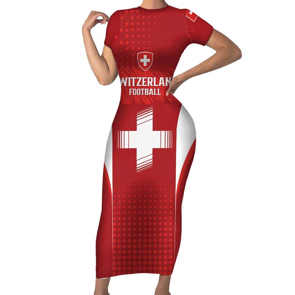 Custom Switzerland Football 2026 Short Sleeve Bodycon Dress Hopp Schwiiz - Wonder Print Shop