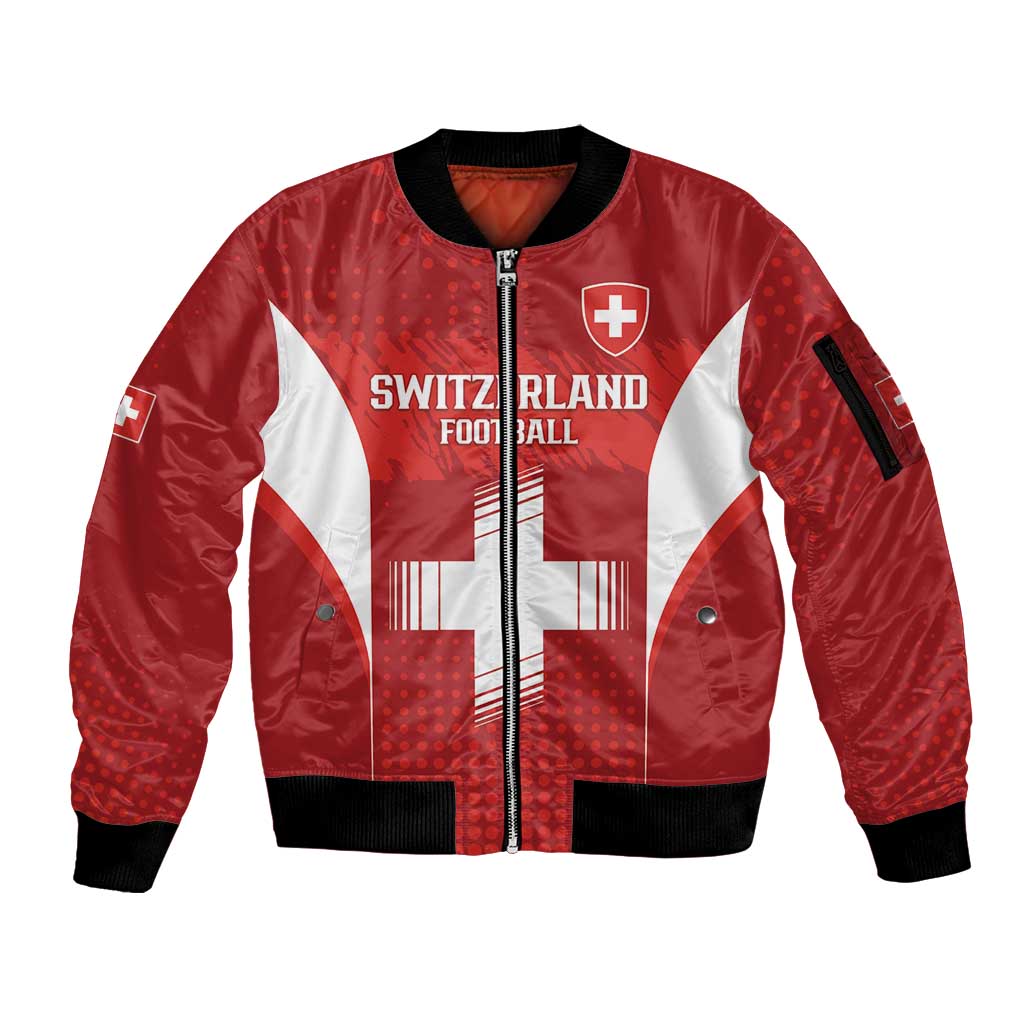 Custom Switzerland Football 2026 Sleeve Zip Bomber Jacket Hopp Schwiiz - Wonder Print Shop