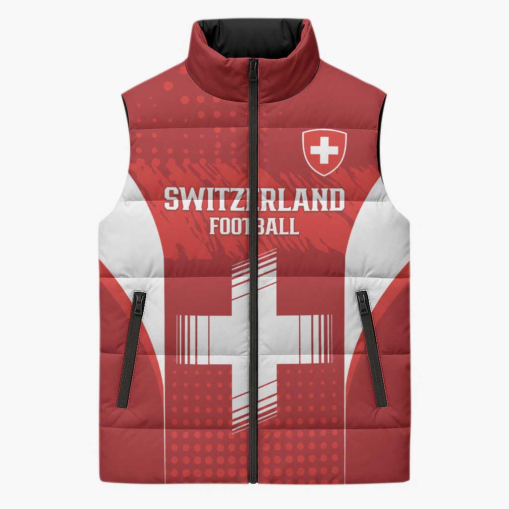 Custom Switzerland Football 2026 Sleeveless Puffer Jacket Hopp Schwiiz - Wonder Print Shop