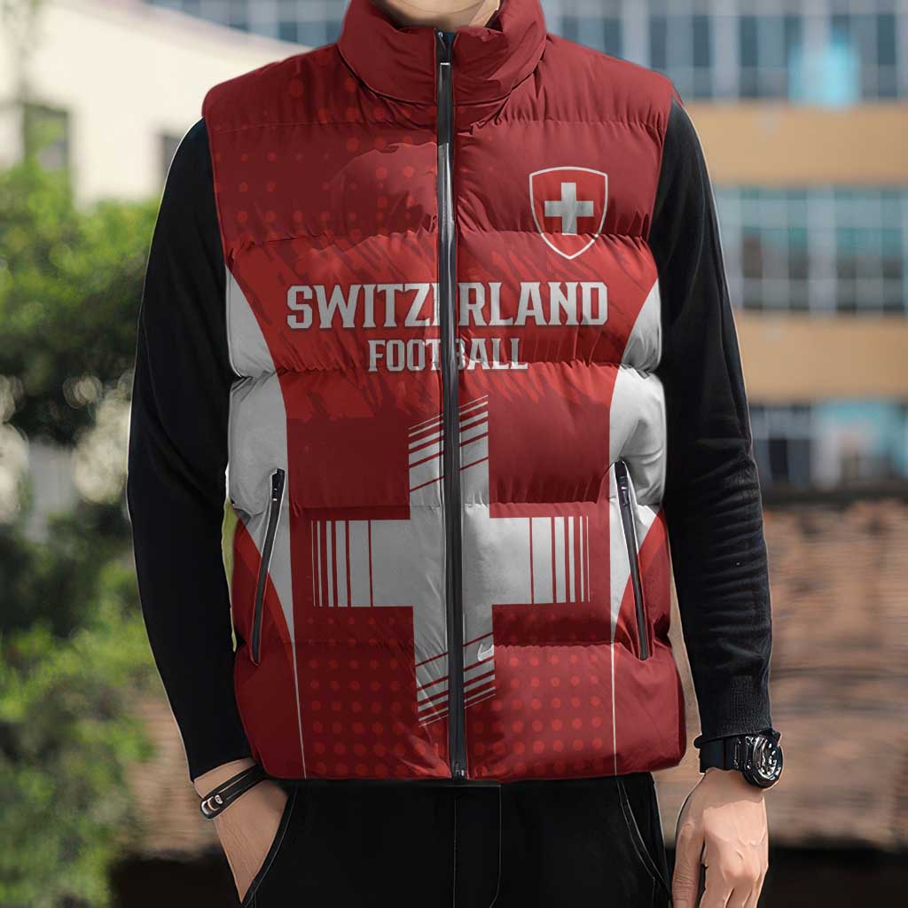 Custom Switzerland Football 2026 Sleeveless Puffer Jacket Hopp Schwiiz - Wonder Print Shop