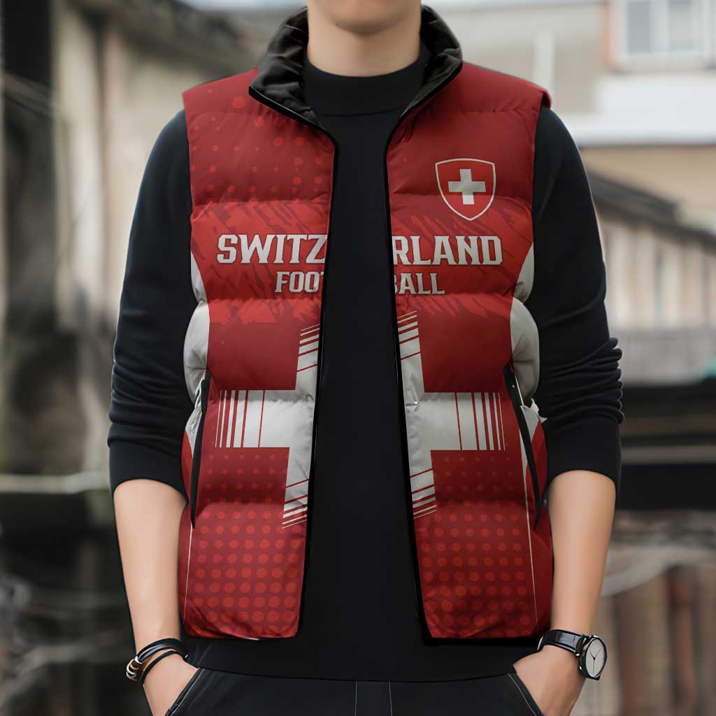 Custom Switzerland Football 2026 Sleeveless Puffer Jacket Hopp Schwiiz - Wonder Print Shop