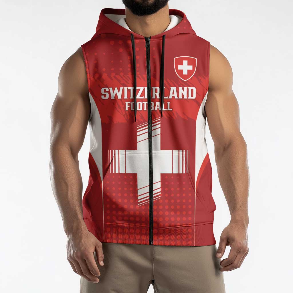 Custom Switzerland Football 2026 Sleeveless Zip Hoodie Hopp Schwiiz - Wonder Print Shop