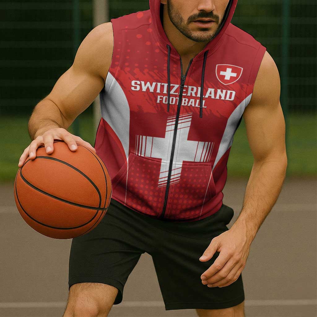 Custom Switzerland Football 2026 Sleeveless Zip Hoodie Hopp Schwiiz - Wonder Print Shop