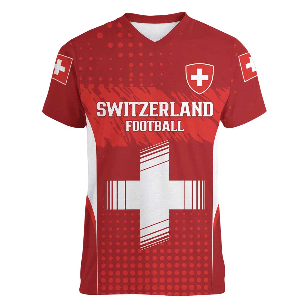 Custom Switzerland Football 2026 Women V-Neck T-Shirt Hopp Schwiiz - Wonder Print Shop