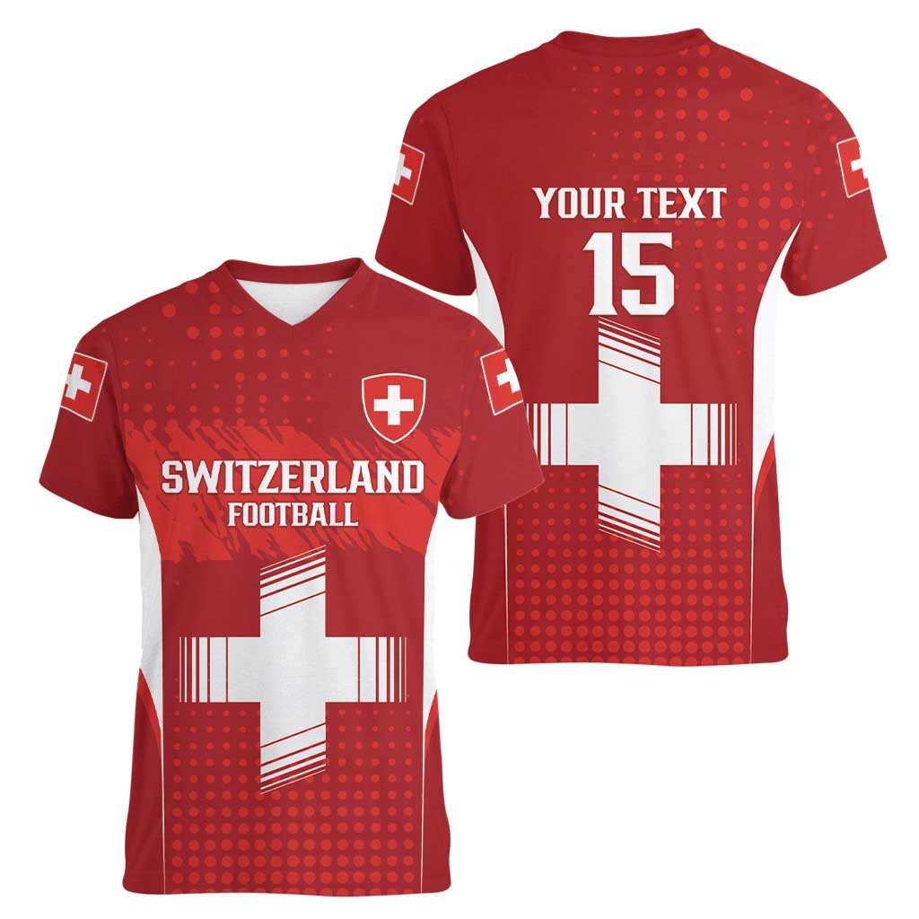 Custom Switzerland Football 2026 Women V-Neck T-Shirt Hopp Schwiiz - Wonder Print Shop