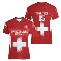 Custom Switzerland Football 2026 Women V-Neck T-Shirt Hopp Schwiiz - Wonder Print Shop