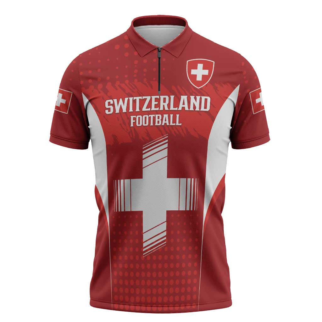 Custom Switzerland Football 2026 Zipper Polo Shirt Hopp Schwiiz - Wonder Print Shop