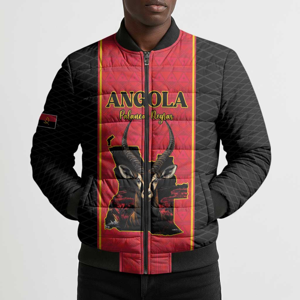Custom Angola Football Bomber Puffer Jacket Come On Palancas Negras - Wonder Print Shop